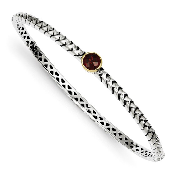Sterling Silver w/14k 6 mm Garnet Bangle Bracelet Sterling Silver w/14k 6 mm Garnet Bangle Bracelet
